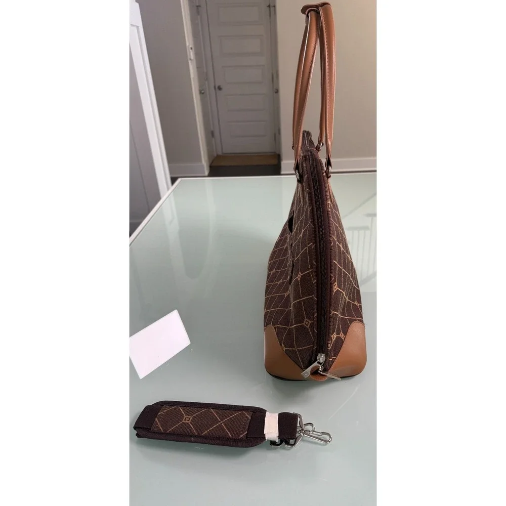 Chaps Ralph Lauren Tote Brown Travel Weekend Bag/ Long Strap Mono Logo- Large